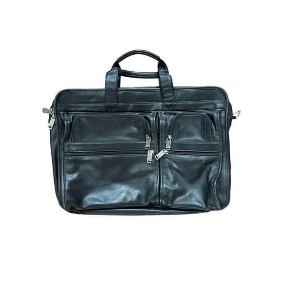 TUMI Expandable Briefcase Business Laptop Bag 904DN3 All Genuine Leather Black - Picture 1 of 14